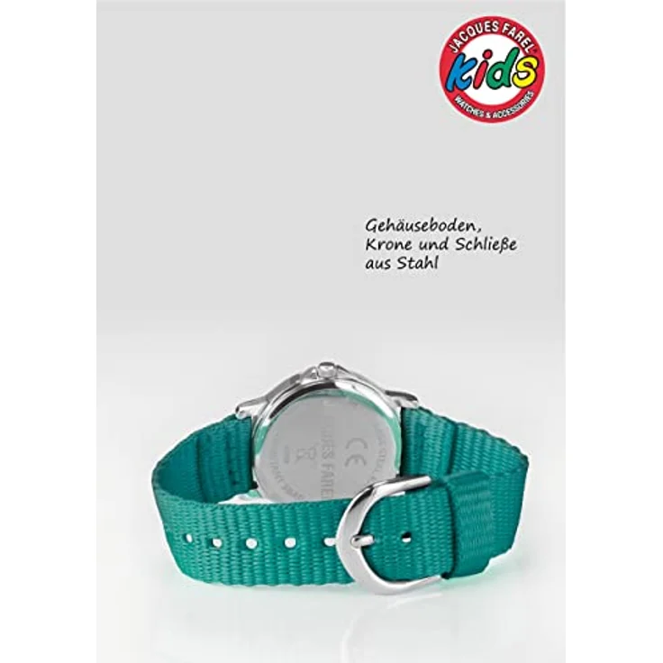 JACQUES FAREL Kinder-Armbanduhr Lernuhr Mädchen Türkis Analog Quarz mit extra weichem Textilband – Bild 5