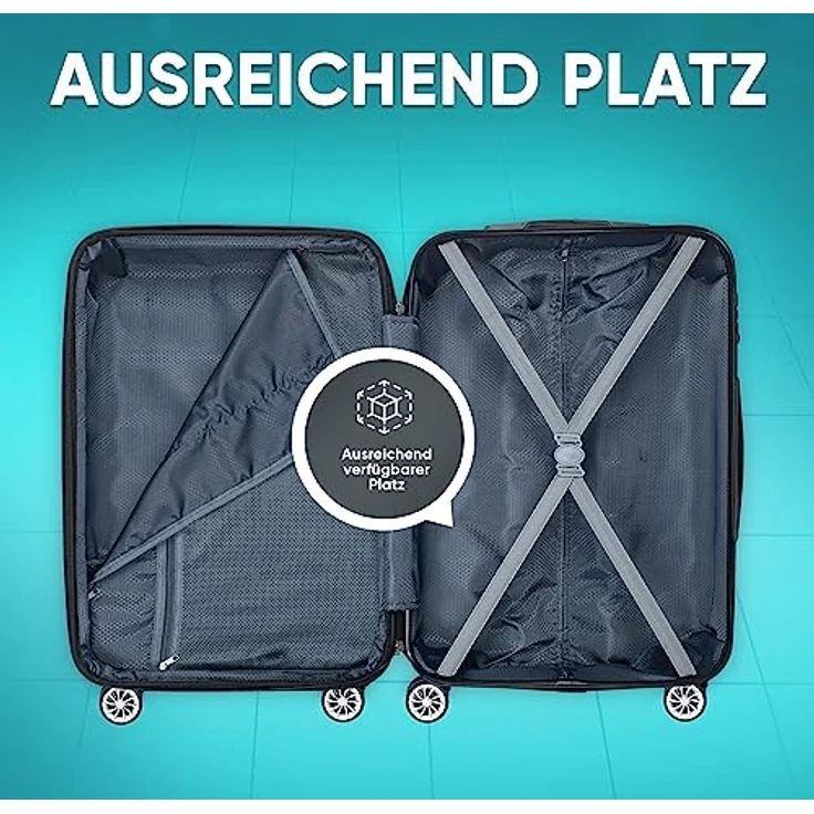 VESKA 3tlg. Hartschalenkofferset Hard Shell Reisekoffer Kofferset Trolley Koffer Hartschalenkoffer Reisekofferset Rollkoffer TSA Zahlenschloss 4 Rollen ABS-Hartschale M-L-XL (schwarz) – Bild 4