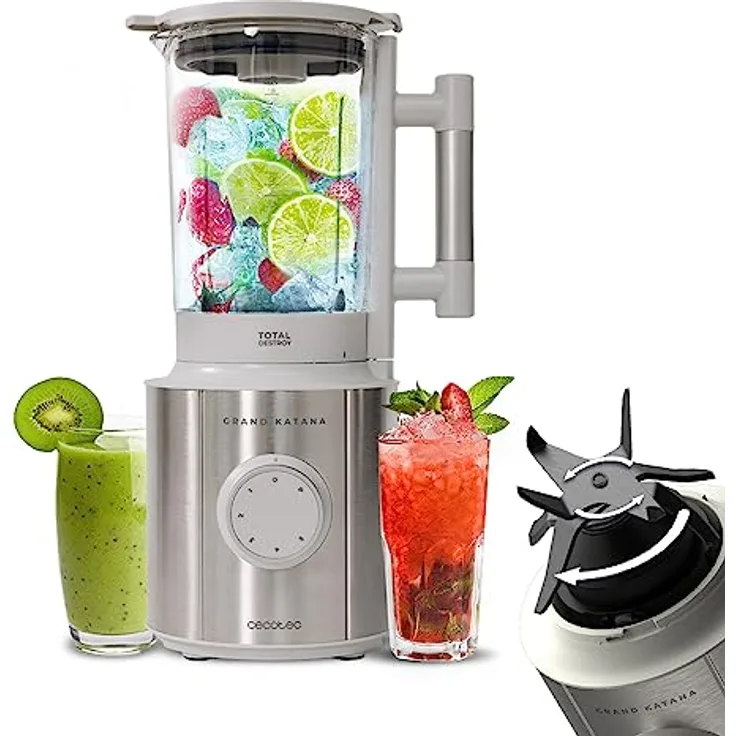 Cecotec Standmixer Grand Katana 2700MAX Total Destroy W, 2700W Maximalleistung, 8-Klingen-Messer mit schwarzer Titanbeschichtung, Thermoresistenter Krug 1,8L