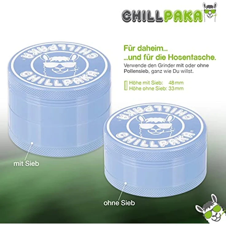 CHILLPAKA® Premium Keramik Grinder Crusher | ø63mm groß Blau | messerscharfe Kräutermühle mit haftfreier Keramikbeschichtung | inkl. Pollenschaber + Pinsel – Bild 3
