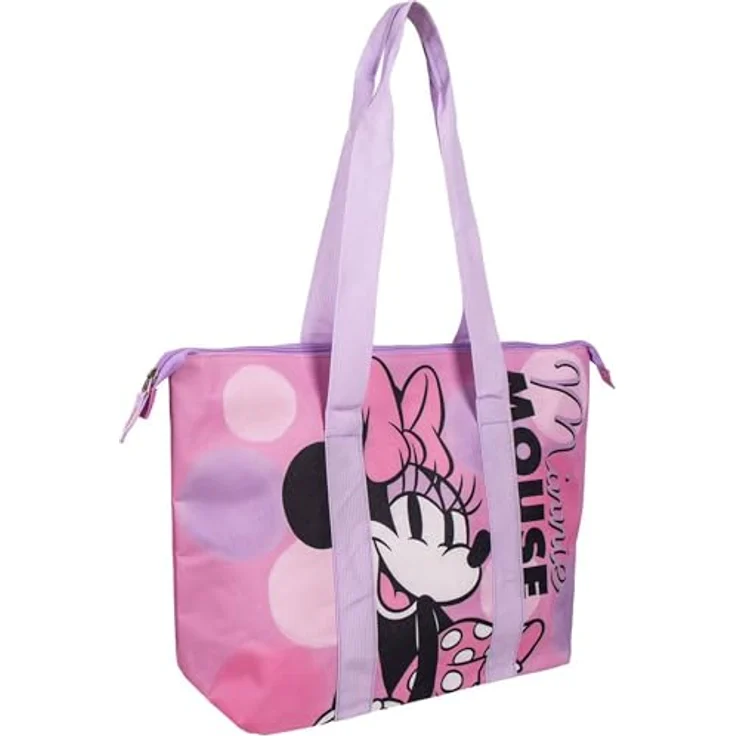 Disney Minnie Mouse Shopper Strandtasche Totebag, große Polyester-Einkaufs- und Strandtasche mit Reißverschluss, vielseitig und faltbar – Bild 1