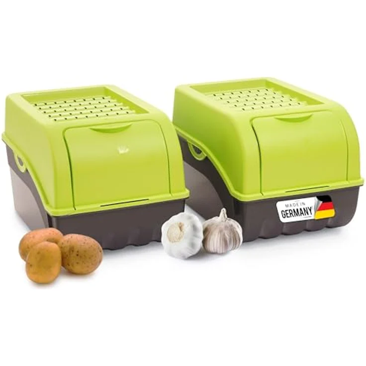 Novaliv Kartoffel Aufbewahrungsbox 2er Set | 5L Volumen | stapelbare grüne Gemüsebox mit Luftzirkulation für optimale Frische – Bild 1