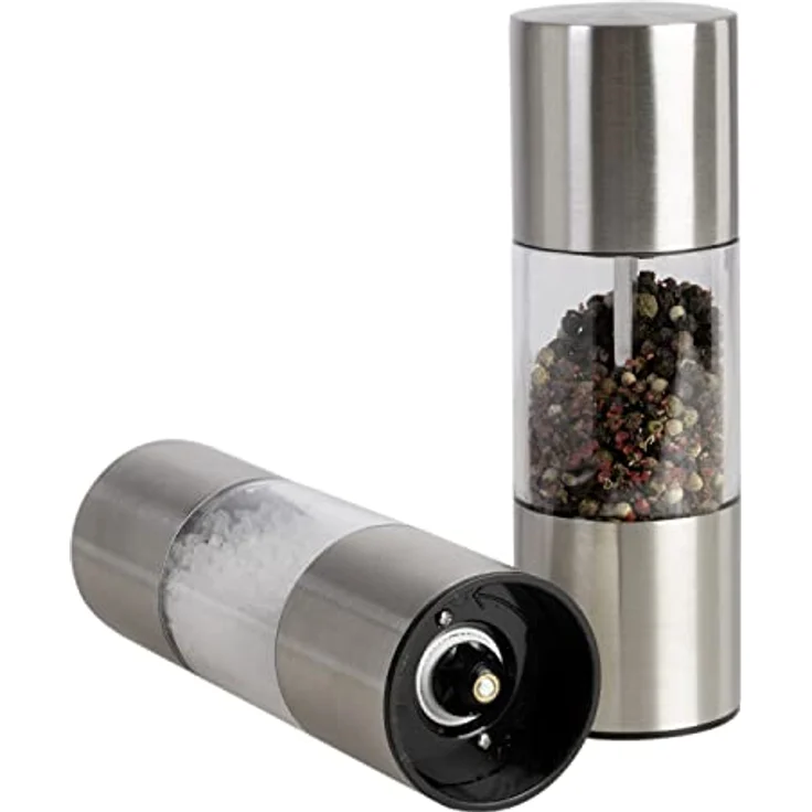 wenco premium Salz-/Pfeffermühle Set 2-teilig zum Mahlen von trockenen Gewürzen, Keramikmahlwerk, Rostfreier Edelstahl, Silber/Transparent – Bild 5
