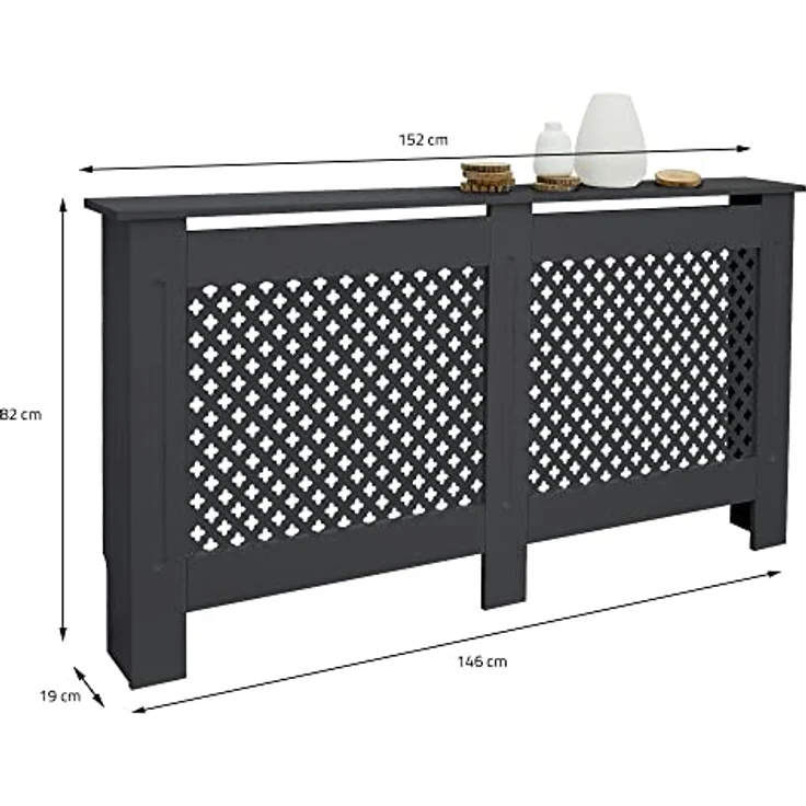 ECD Germany Heizkörperverkleidung mit Wabenmuster 152x19x82cm Anthrazit aus MDF lackiert - Stillvolles Landhaus-Design, nützliche Regaloberfläche, einfache Montage – Bild 5
