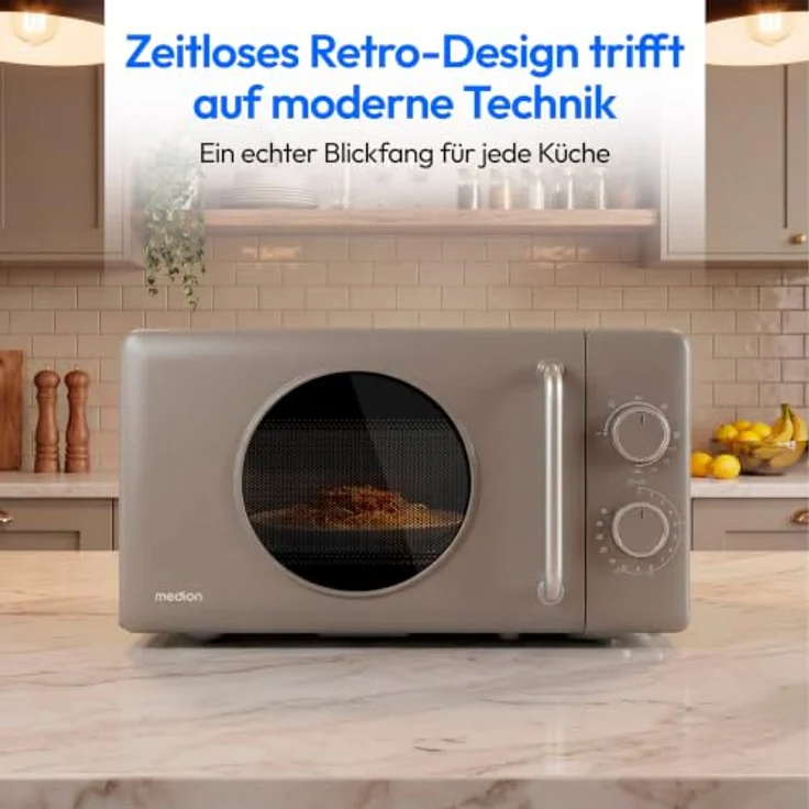 MEDION Retro Mikrowelle mit Grill, 20 Liter, 800 Watt Leistung, sandbeige – Bild 3