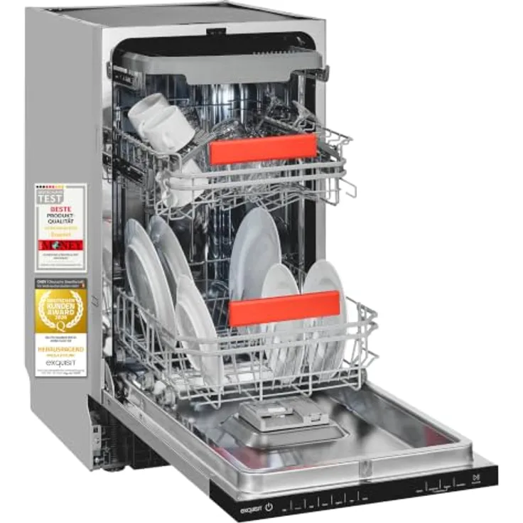 Exquisit GSP59311-E-450C, Vollintegrierbarer Geschirrspüler für 11 Maßgedecke, Energieklasse C, 8 Programme, Aquastop, Besteckschublade, Innenbeleuchtung, Schwarz