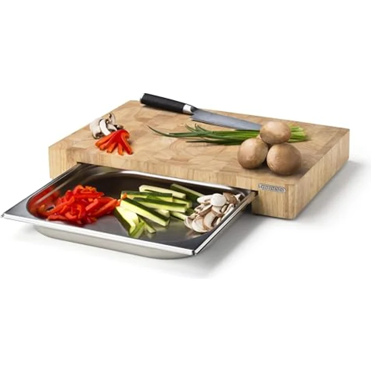 Continenta Schneidebrett mit Edelstahl-Schublade 4027 48 x 32,5 x 6 cm – Bild 2