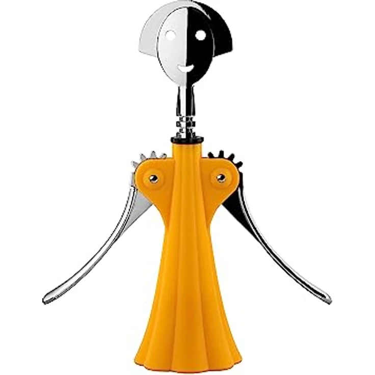 Alessi AM01 DY Korkenzieher aus thermoplastischem Harz, gelb und verchromtem Zamak, mit elegantem Design von Alessandro Mendini – Bild 2