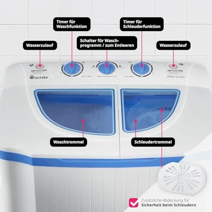 Tectake 400777, Frontlader-Mini-Waschmaschine, Fassungsvermögen 3,5 kg, Standgerät – Bild 4