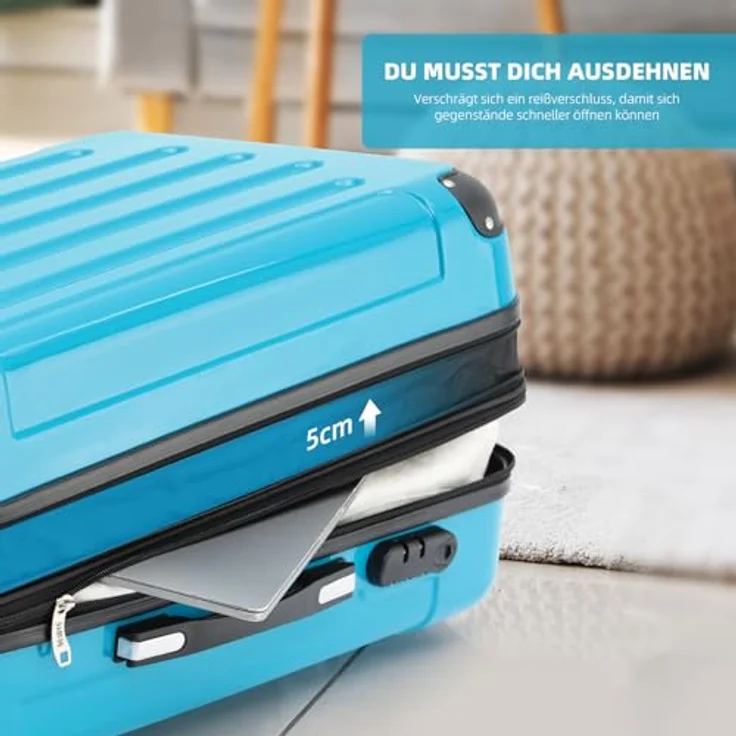 BEIBYE 2048 Zwillingsrollen Reisekofferset 3 TLG. Hartschale in Türkis, erweiterbar mit Teleskopgriff, 4 Doppelrollen und Innenorganisation – Bild 3