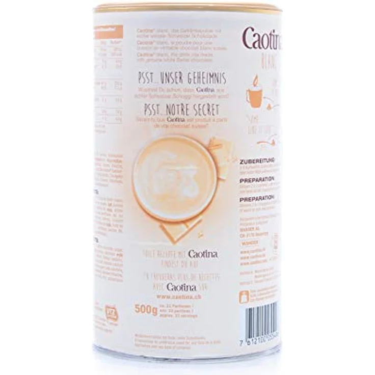 Caotina blanc, Kakao Pulver mit weißer Schweizer Schokolade, heiße Schokolade, Trinkschokolade, 3er Pack, 3 x 500g – Bild 5