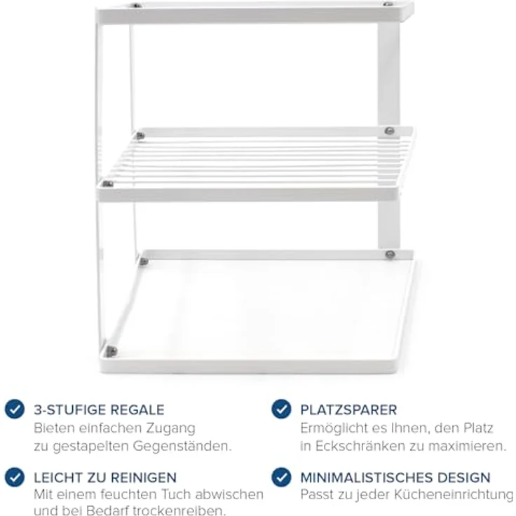 Joejis Wackelfreier Geschirr Tellerhalter Schrankeinsatz für den Küchen Schrank zur Aufbewahrung Eckgeschirr Regal Organizer für den Küchenschrank in der Küche 25x25x19cm Weiß – Bild 3