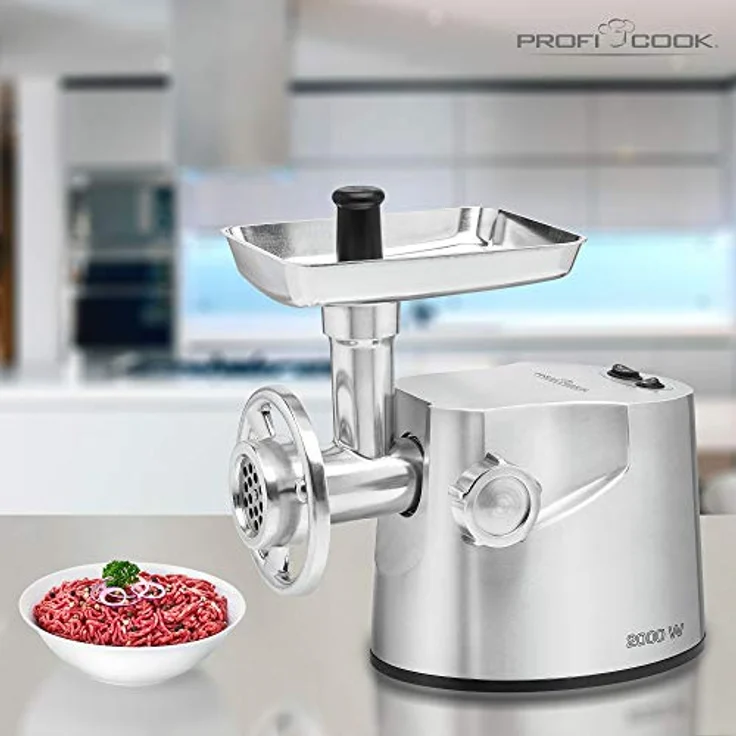 ProfiCook PC-FW 1173 Fleischwolf inkl. 3 Edelstahl-Lochscheiben, Kebbe-und Wurstfülleraufsatz, XXL-Verschlussring, Profi-Metallgetriebe, Vor-und Rücklauffunktion, Edelstahlgehäuse, 2000 Watt, silber – Bild 2