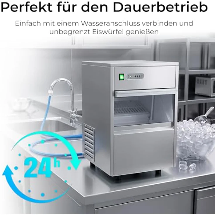 KLAMER Eiswürfelmaschine Gastro, 20 kg/24h, vollautomatisch, hygienischer Edelstahl, verschließbar, für Gastronomie – Bild 4