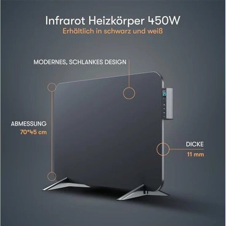 BR Bringer Metall Infrarotheizung 450 Watt mit Smart Thermostat und Fernbedienung, WIFI und App, Energiesparend - Deutsche Qualitätsmarke (schwarz) – Bild 2