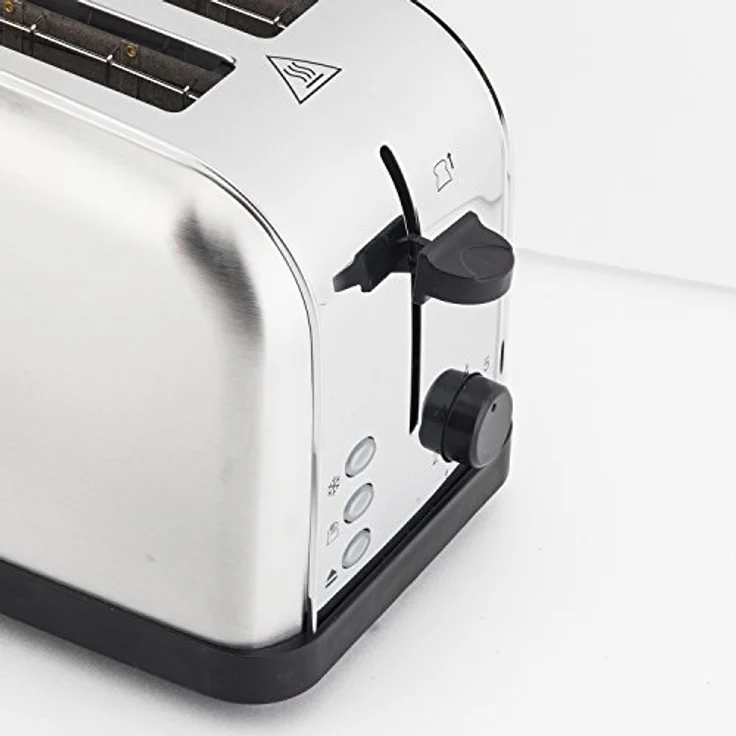 H.Koenig TOAS28 Toaster/Langschlitztoaster mit extra breitem Schlitz / 7 Wärmestufen / 3 Funktionen/geeignet für Bauernbrot, 4 Toasts oder Baguette/Edelstahl/silber – Bild 3