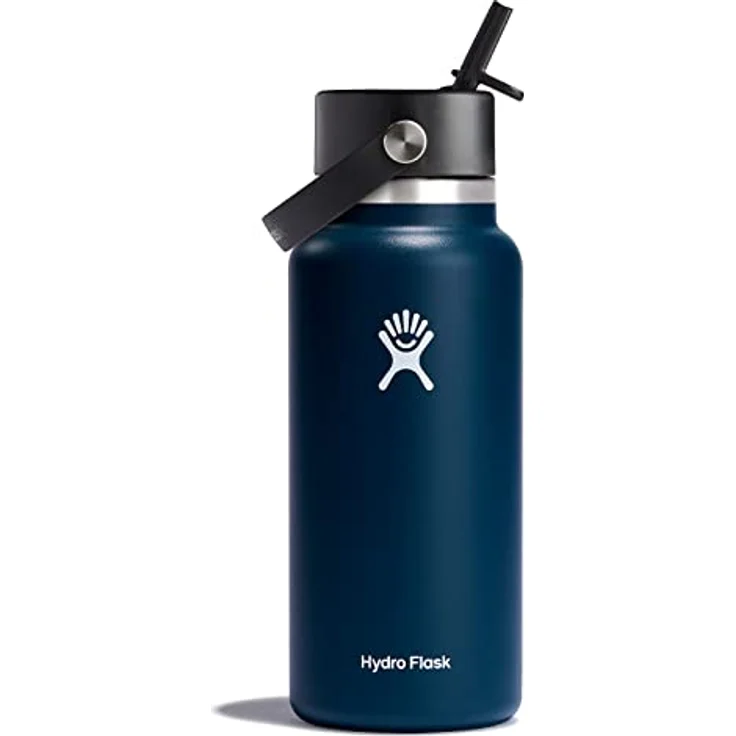 HYDRO FLASK - Trinkflasche 946ml (32oz) mit Flex Straw Deckel - Vakuumisolierte, Wiederverwendbare Flasche aus Edelstahl - Auslaufsicherer Deckel - Weite Öffnung - Indigo – Bild 1