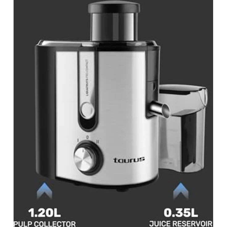 Taurus 924731000 Entsafter Pro Compact, 600 W, Eingang 65 mm, abnehmbarer Edelstahlfilter, 2 Geschwindigkeitsstufen, Krug 350 ml, herausnehmbarer Fruchtbehälter 1,2 l – Bild 10