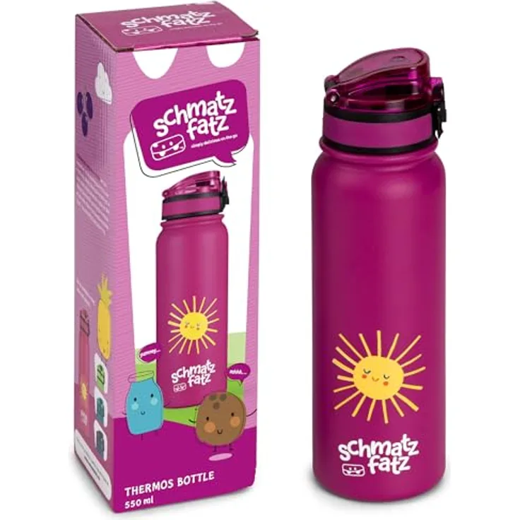 Schmatzfatz Trinkflasche Kinder Auslaufsicher, 550ml Edelstahl-Trinkflasche für Schule & Kindergarten, Wasserflasche BPA-Frei, Für Kaltes & Heißes, Auslaufsichere Trinkflasche für Mädchen & Jungen
