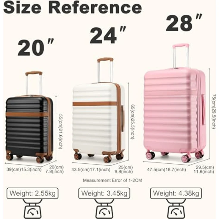 KONO Koffer Trolley Mittelgroß Hartschalenkoffer aus ABS+PC mit 4 Rollen, TSA Schloss, Schwarz/Braun, L, 65 x 43.5 x 25 cm – Bild 2