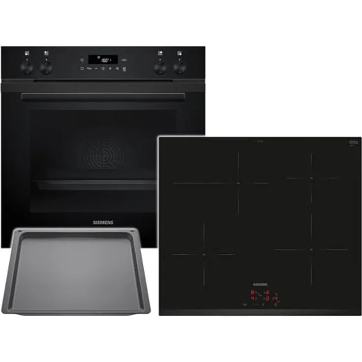 Siemens PQ222IA0BZ Set Einbauherd HE271ABB4 Deep Black Inox, 5 Backofenfunktionen, Induktions-Kochfeld EI631CFB1E, zusätzliches Backblech HZ631070