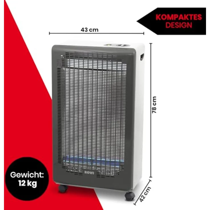 ROWI Gasheizofen Blue Flame 4200 W mit Sauerstoffmangelsicherung, mobiler Heizstrahler mit zwei Heizstufen – Bild 5