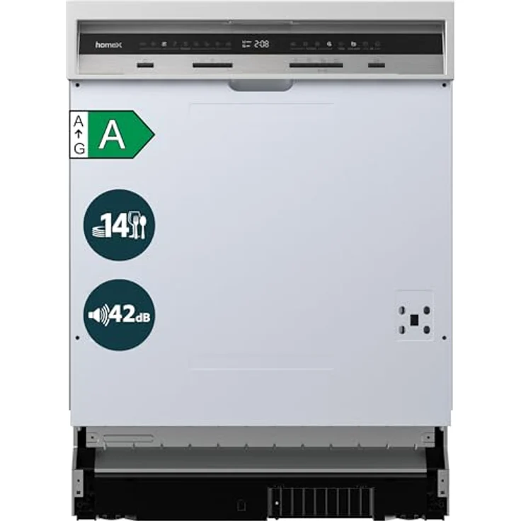 homeX DWSI601442A Geschirrspüler 60 cm, teilintegrierbar, 14 Maßgedecke, 9 Programme, leiser Betrieb 42 dB, Energieeffizienzklasse A – Bild 1