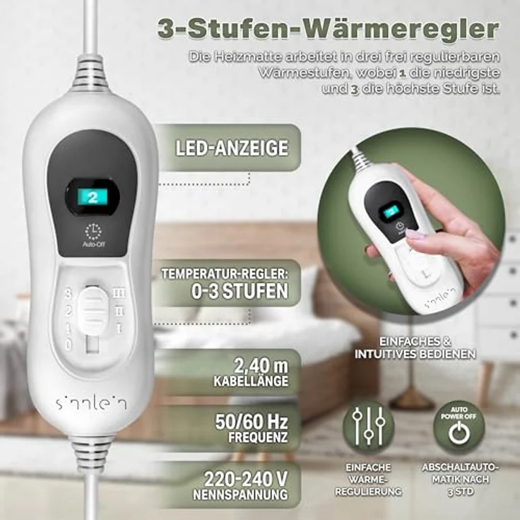 sinnlein Wärmeunterbett 150 x 80 cm elektrisch Heizdecke Abschaltautomatik Wärmedecke Wärmebett XXL – Bild 5