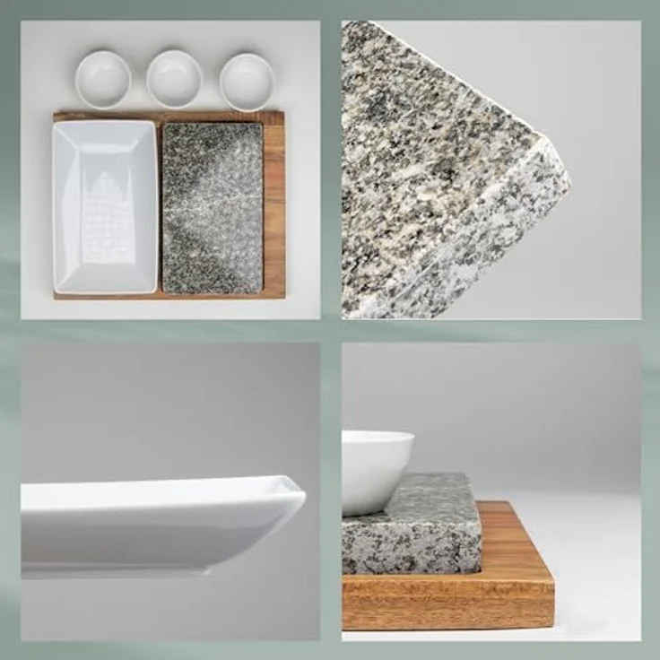 Kela Raclette Country XL, Heißer Stein aus Granit, 6-teiliges Set mit Akazienholz und Keramikschälchen – Bild 7