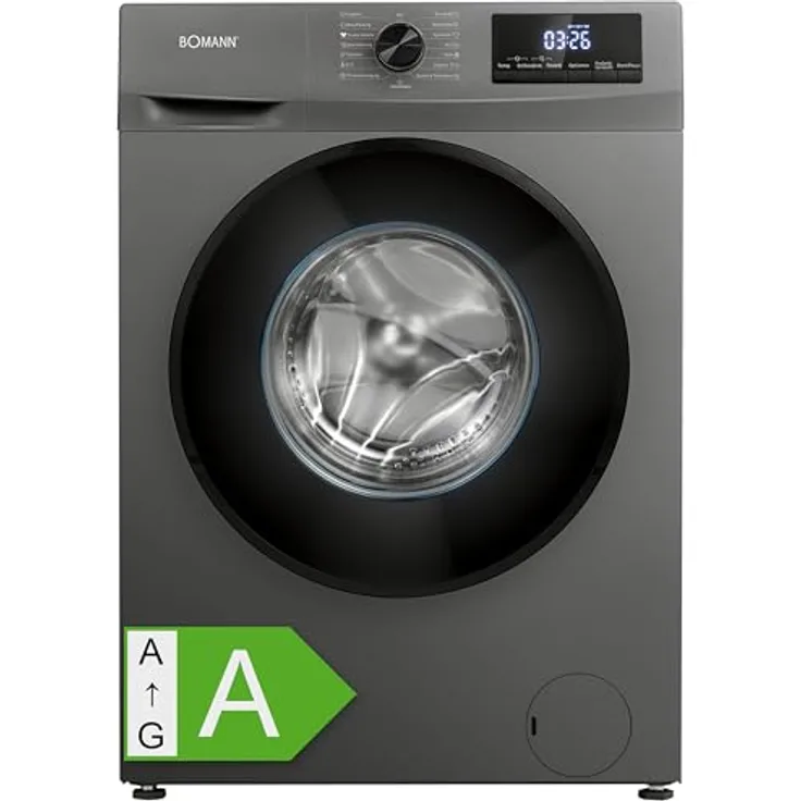 Bomann Waschmaschine WA 7175 titan - schwarz | 7kg, 1400 U/min, Invertermotor, 15 Programme, 10 Jahre Motor-Garantie, Endzeitvorwahl