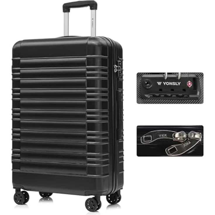 YONSLY Premium Reisekoffer XL, Hartschalen-Koffer mit TSA-Schloss, YKK-Reißverschluss, 4 leise 360° Rollen, schwarz – Bild 1