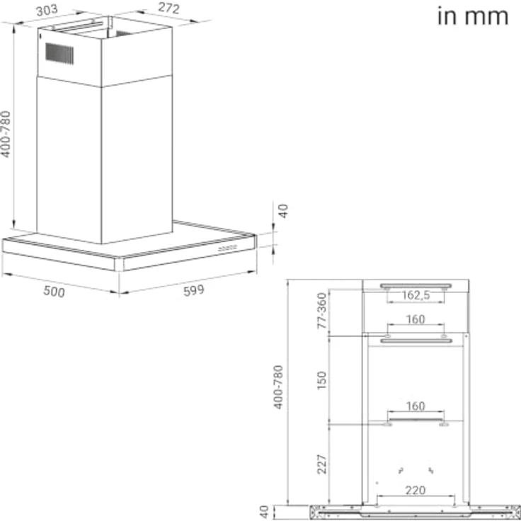 KKT KOLBE Dunstabzugshaube DELTA350S, 60 cm schwarz, Umluft/Abluft mit LED-Beleuchtung, druckknopf Bedienung, 3 Leistungsstufen, inkl. Aktivkohlefilter – Bild 8