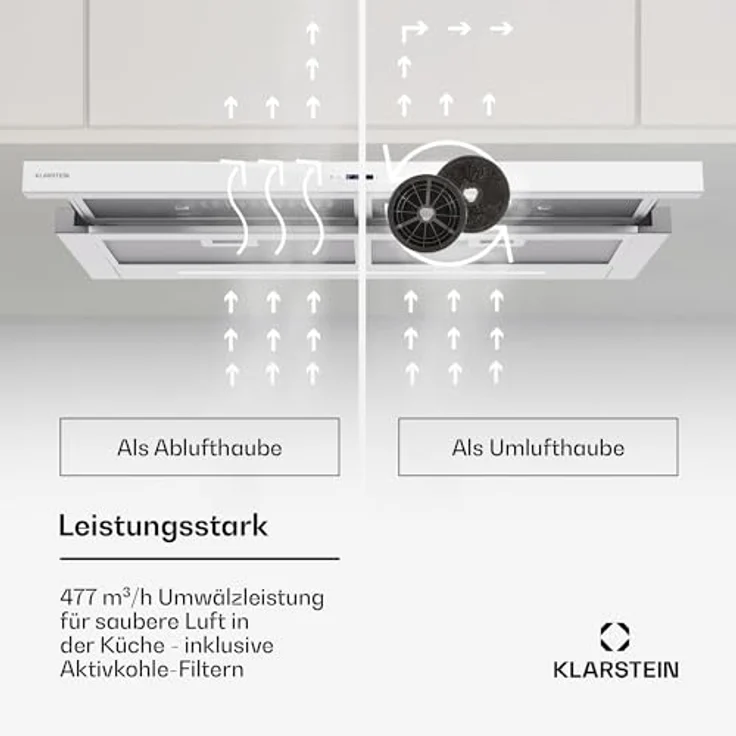 Klarstein Dunstabzugshaube 90cm, Abluft-Dunstabzugshaube mit Spülmaschinenfestem Filter aus Aluminium, Leise Abzugshaube Abluft, 640m³/h Luftstrom, Effiziente Wandhauben mit LEDs & Touch Controls – Bild 2