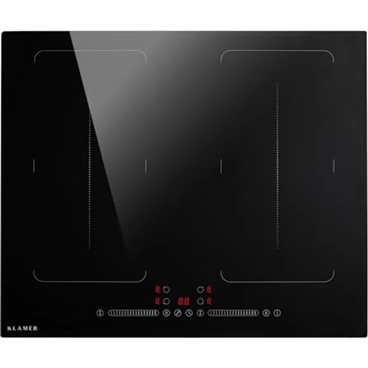 KLAMER Induktionskochfeld 60 cm, 4 Zonen mit 2 Flexzonen, 7400 Watt, Boost Funktion, 9 Leistungsstufen, Timer bis 99 min, Kindersicherung, kratzfeste Glasoberfläche