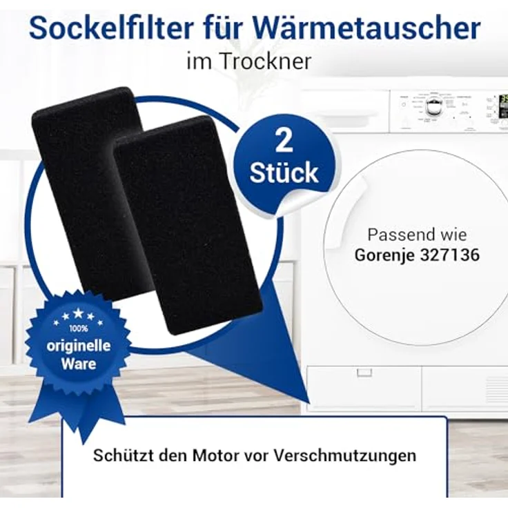 VIOKS 2x Trockner Filter Schaumstoff 225x110x30mm, Ersatz für Gorenje Wärmepumpentrockner, langlebig und waschbar – Bild 2