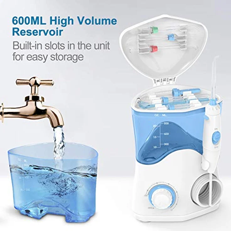 TUREWELL Elektrische Munddusche, Profi-Munddusche mit 10 einstellbaren Wasserdruckwerten, 600ml Fassungsvermögen und 8 multifunktionalen Düsenspitzen (Weiß) – Bild 2