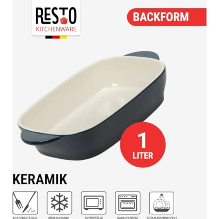 RESTO Auflaufform 1L, rechteckige Backform aus kratz- und schnittfester Keramik, für Quiche, Lasagne und Aufläufe, spülmaschinenfest – Bild 3
