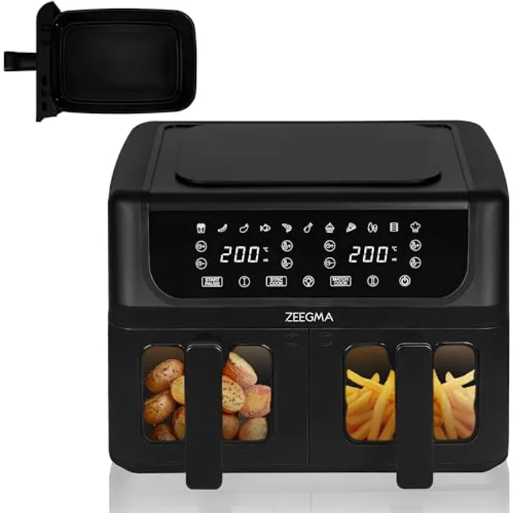 Zeegma KNAPPER DUAL Heißluftfritteuse 1700 W, 9 L Fassungsvermögen, 11 Programme, Touch-Bedienfeld, Schwarz