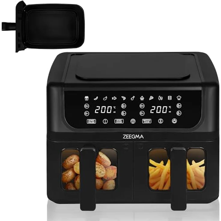Zeegma KNAPPER DUAL Heißluftfritteuse 1700 W, 9 L Fassungsvermögen, 11 Programme, Touch-Bedienfeld, Schwarz – Bild 1