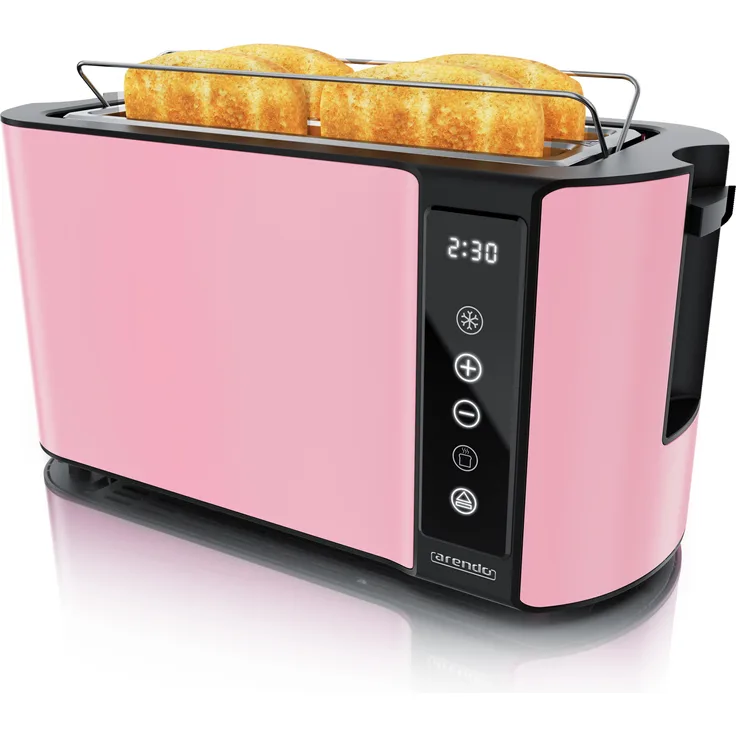 Arendo Langschlitztoaster Frukost Touch, 4 Scheiben, 1500 W, mit Touchpanel, Display und Restzeitanzeige, 7 Bräunungsgrade, Brötchenaufsatz, Krümelschublade, rosa