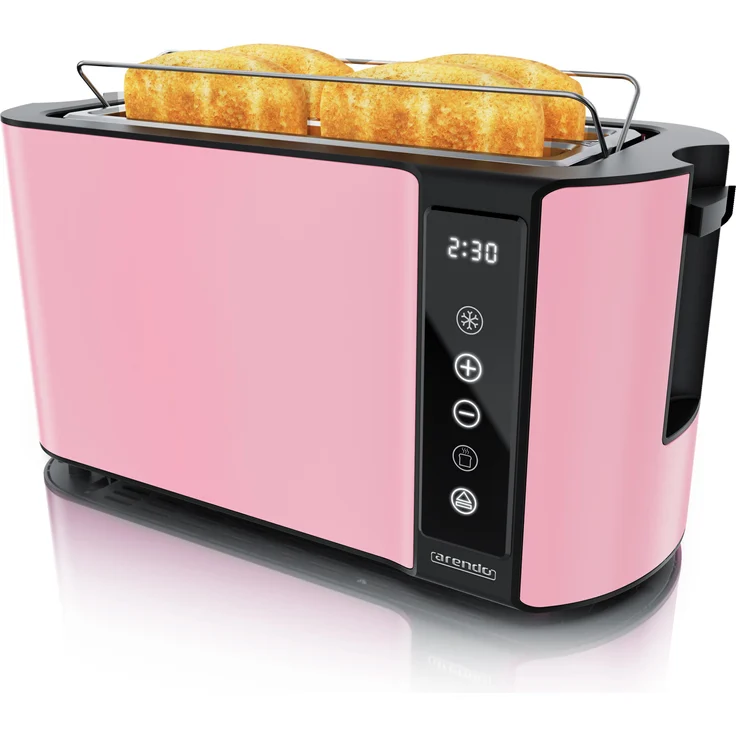 Arendo Langschlitztoaster Frukost Touch, 4 Scheiben, 1500 W, mit Touchpanel, Display und Restzeitanzeige, 7 Bräunungsgrade, Brötchenaufsatz, Krümelschublade, rosa