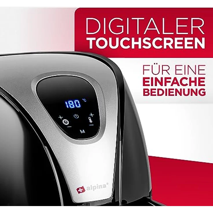 alpina Heißluftfritteuse, ohne Öl, 1500 Watt, 2,4 Liter Fassungsvermögen, schwarz, Kunststoff – Bild 2