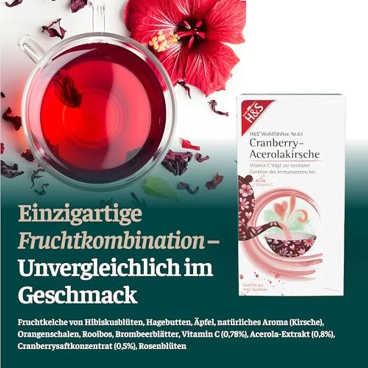 H&S Cranberry-Acerolakirsche Früchtetee mit Vitamin C, 20 Filterbeutel à 2,8 g – Bild 4