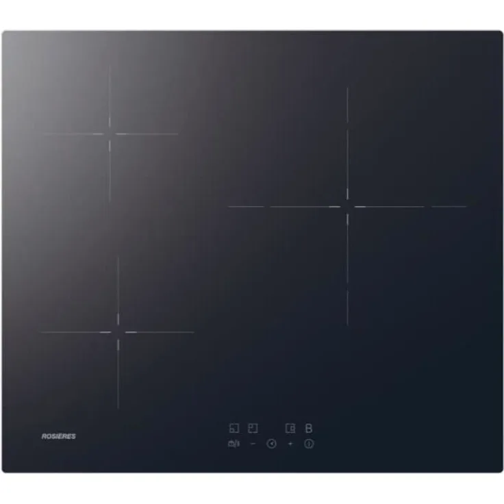 Rosieres RI633CBB, Induktionskochfeld mit 3 Brennern, 59 x 52 x 5,8 cm, Touch-Steuerung, digitaler Timer, Topferkennungssensor, schwarze Keramikoberfläche