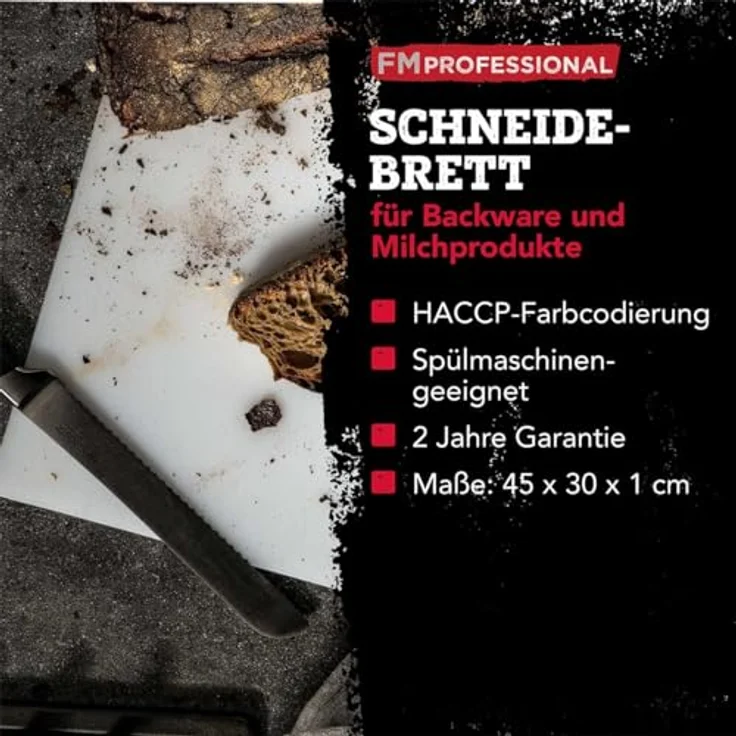 FMprofessional Schneidebrett Extra Groß, Weiß – Spülmaschinenfest, HACCP Farbcodierung, 45 x 30 cm für Backwaren – Bild 3