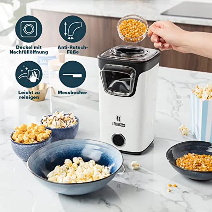 Princess Popcornmaschine - Popcorn per Heißluft, mit transparentem Deckel, Nachfüllöffnung, 1100 Watt, 292986 – Bild 4