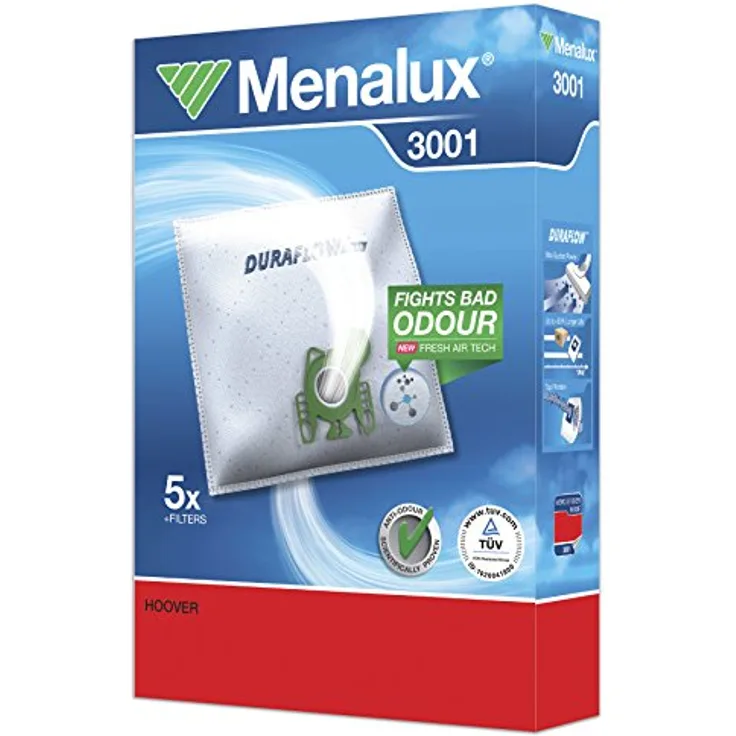 Menalux 9001961359 Duraflow Staubbeutel, Synthetik mit langer Saugleistung, Weiß/opulenter Garten, 5er Pack für HOOVER
