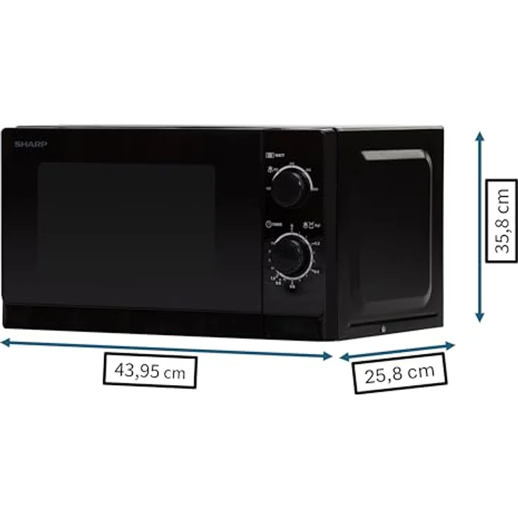 Sharp R200BKW Mikrowelle, Standgerät, 20 Liter Garraum, 800 Watt, 5 Leistungsstufen, Timer von 35 Minuten bis 00 Sekunden, gewichtgesteuertes Auftauen, Energiesparmodus, Glasdrehteller 25,5 cm, schwarz – Bild 2