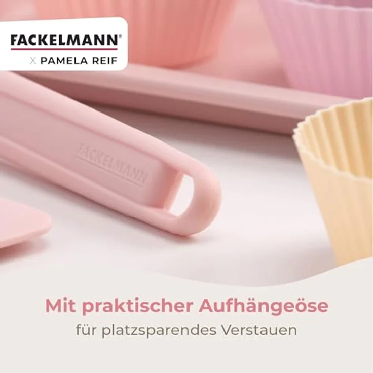 FACKELMANN x Pamela Reif Silikon-Backpinsel 25 cm, Platin Silikon in Pastell Rosa, spülmaschinengeeignet, temperaturbeständig von -40 °C bis +100 °C, Designed in Germany – Bild 4
