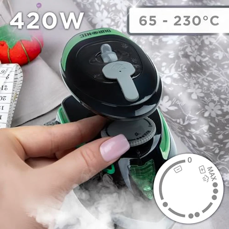 Duronic SI4 BG Mini Reisebügeleisen, 420W Dampfbügeleisen mit variabler Temperaturregelung, Schwarz-Grün – Bild 3